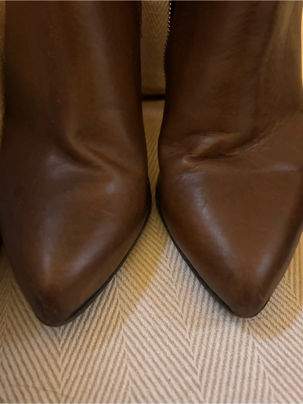 Club Monaco Brown Leather Pointed Block Heel Boots 10.5 Made in Italy